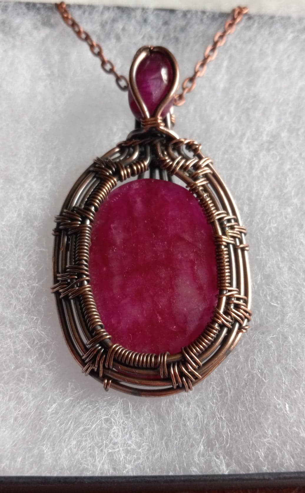 Kashmir Red Ruby Gemstone Copper Wired Pendant
